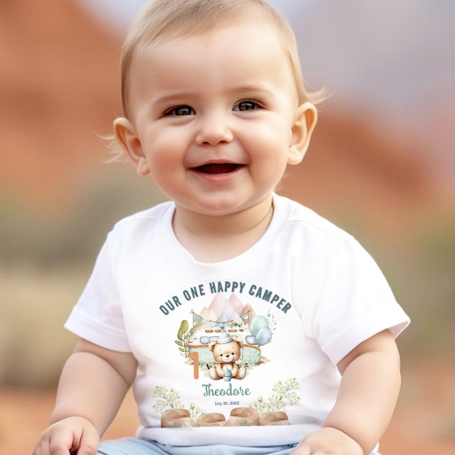 Happy Camper Summer 1. Geburtstag Junge Baby Strampler (Happy Camper Summer 1st Birthday Boy Baby Bodysuit)