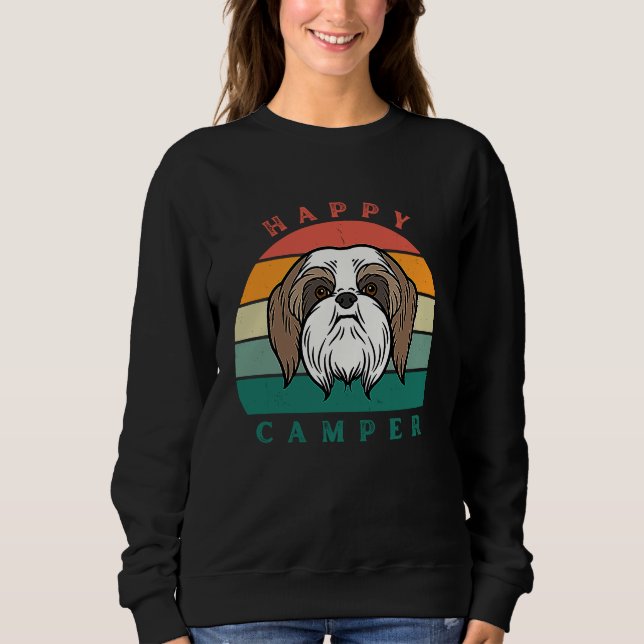 Happy Camper Sunset Furry Shih Tzu Dog   Graphic Sweatshirt (Vorderseite)