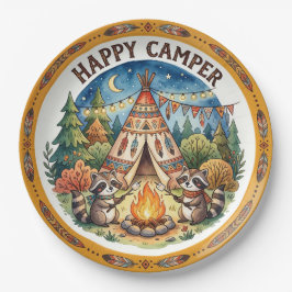 "Happy Camper" Süße Waschbären Camping Kinder Tell Pappteller
