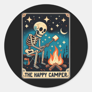 Happy Camper Tarot Card Skeletter Camper Funny Cam Runder Aufkleber