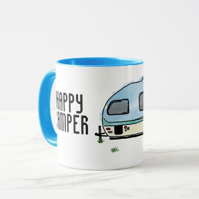 Happy Camper Tasse Camping Geschenkidee für Reisen (Vorderseite Links)