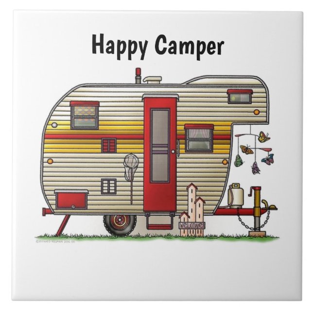 Happy Camper Trailer Fliese (Vorderseite)