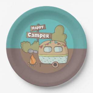 Happy Camper Trailer Papierplatte Pappteller