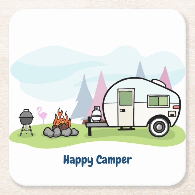 Happy Camper Trailer Rechteckiger Pappuntersetzer (Vorderseite)