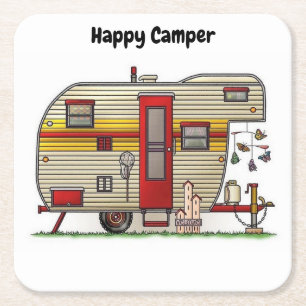 Happy Camper Trailer Rechteckiger Pappuntersetzer