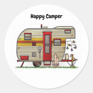 Happy Camper Trailer Runder Aufkleber