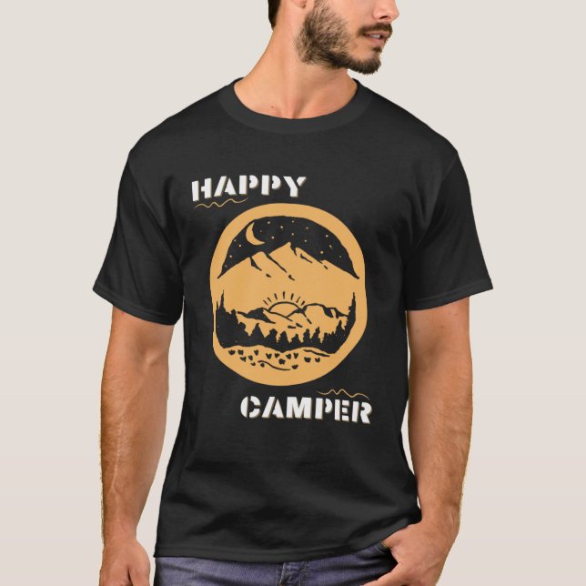 Happy Camper Travel Adventure Hike Wander Backpack T-Shirt (Vorderseite)