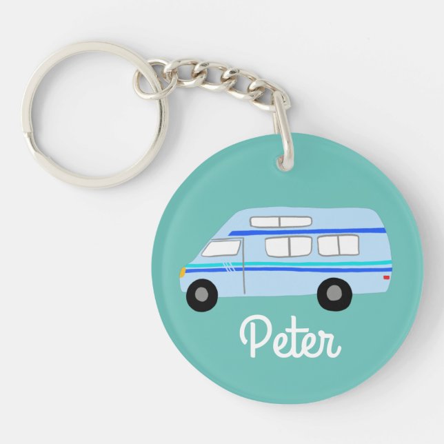 HAPPY CAMPER Van RV Motorhome Campervan CUSTOM Schlüsselanhänger (Vorderseite)