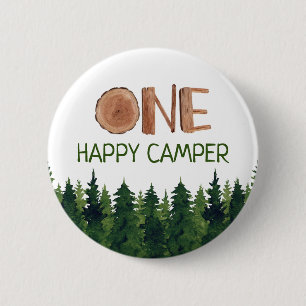 Happy Camper Wasserfarbe Holz Rustikal Button