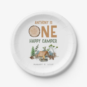 Happy Camper Watercolor Woodland 1. Geburtstag Pappteller