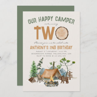Happy Camper Watercolor Woodland 2. Geburtstag Einladung