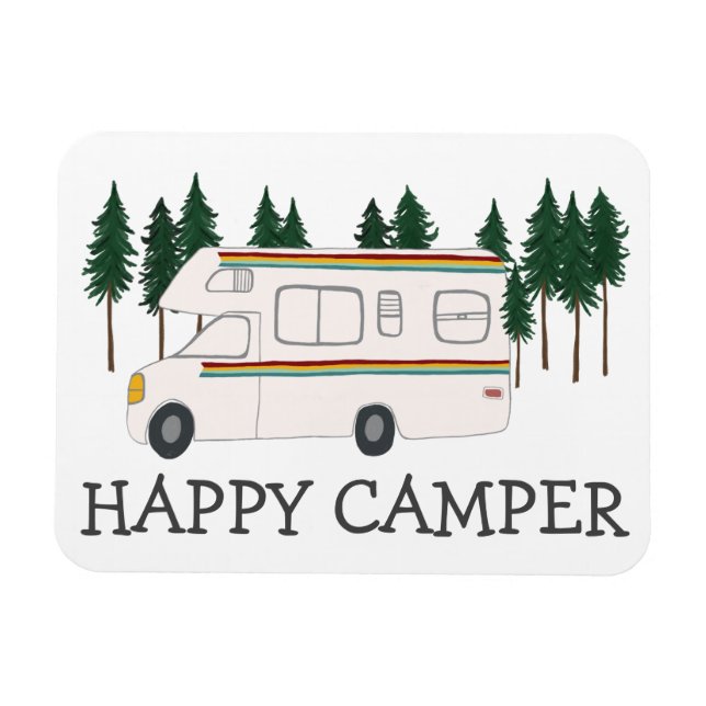 HAPPY CAMPER Whimsical Retro RVing Motorhome Bäume Magnet (Horizontal)