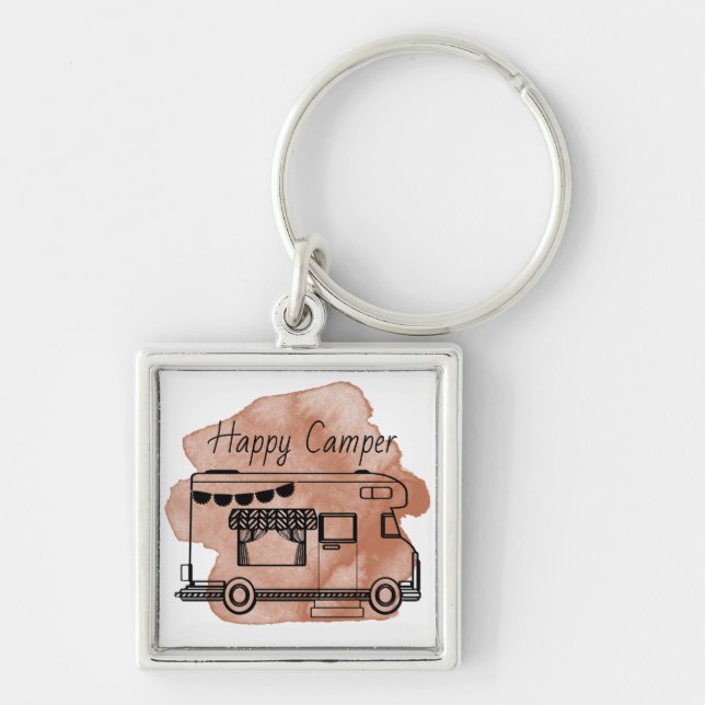 Happy Camper Wohnwagen Boho Rost abstrakt Schlüsselanhänger (Vorne)