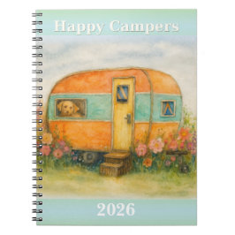 Happy Campers 2025 Spiral Notebook — Retro Caravan Notizblock
