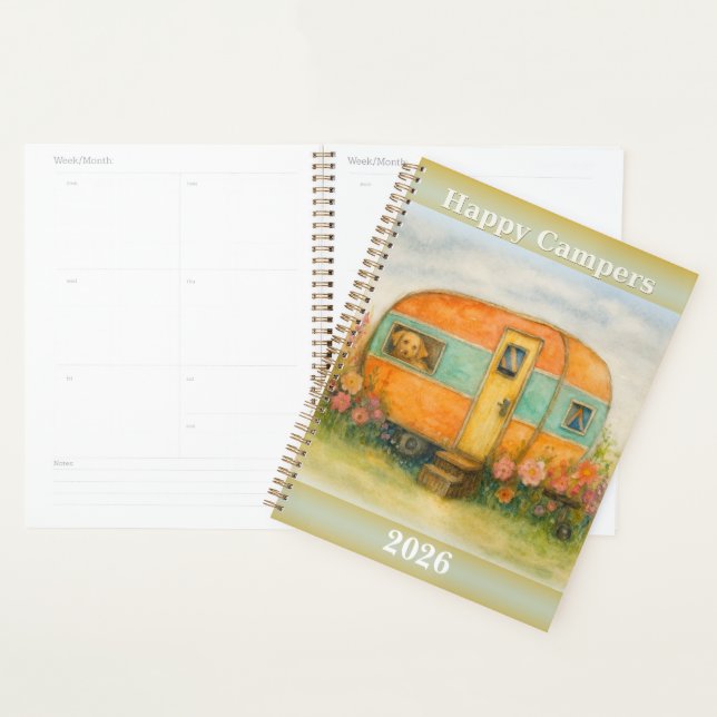 Happy Campers 2025 Spiral Notebook — Retro Caravan Planer (Anzeige)