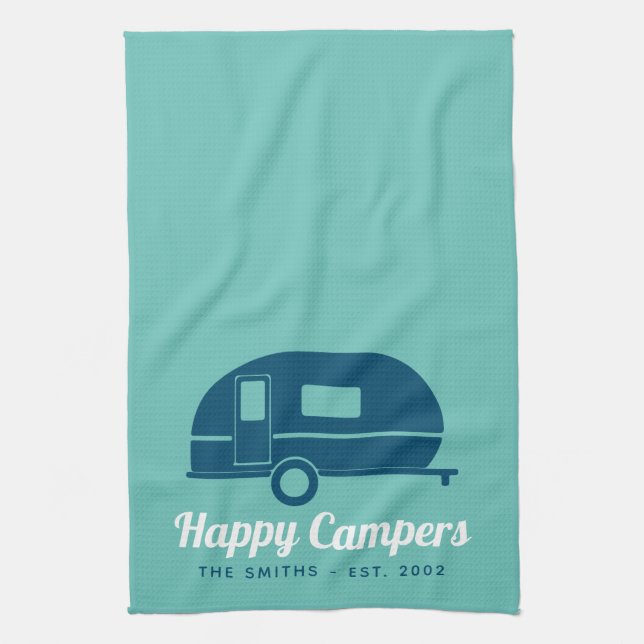 Happy Campers Aquamarin Navy Camping Geschirrtuch (Vertikal)