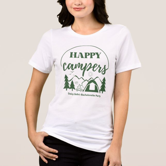 Happy Campers Bachelorette Green T-Shirt Tri-Blend Shirt (Vorderseite)