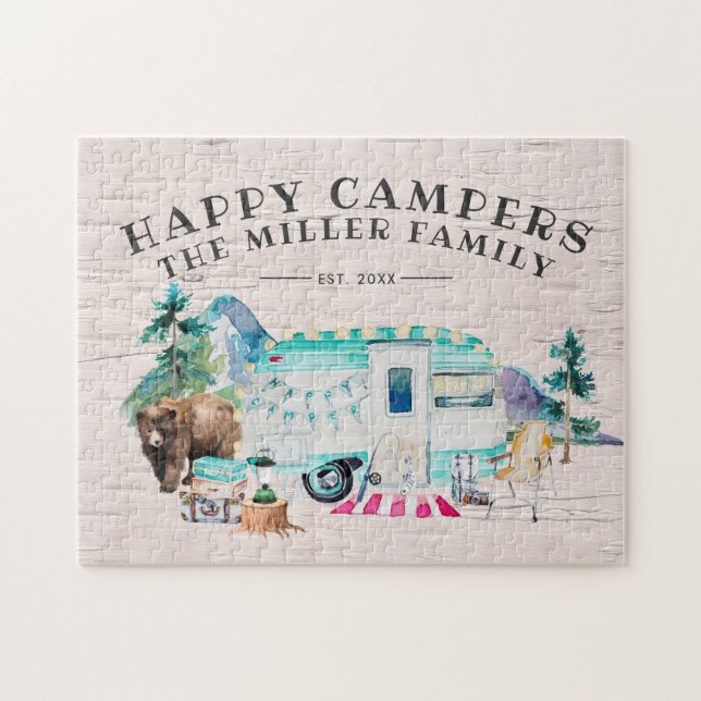 Happy Campers | Camping Familienname Puzzle (Horizontal)