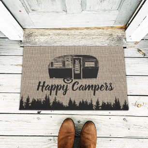 Happy Campers Camping Life Forest Rustic Burlap Fußmatte