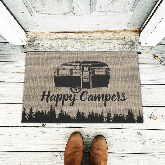 Happy Campers Camping Life Forest Rustic Burlap Fußmatte (Von Creator hochgeladen)