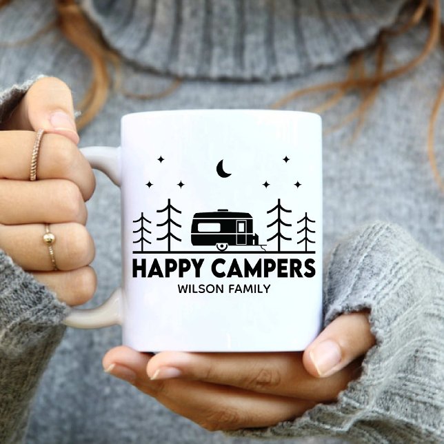 Happy Campers Familie Name minimalist Trendy Kaffeetasse (Happy Campers family Name minimalist Trendy Coffee Mug)