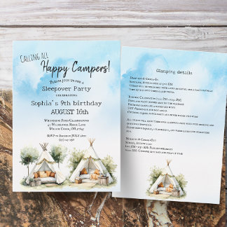 Happy Campers glampe teepee zelleepover Einladung