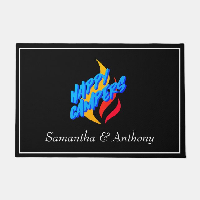 Happy Campers Jeder Name RV Cabin Gerahmt Graphic Fußmatte (Vorderseite)