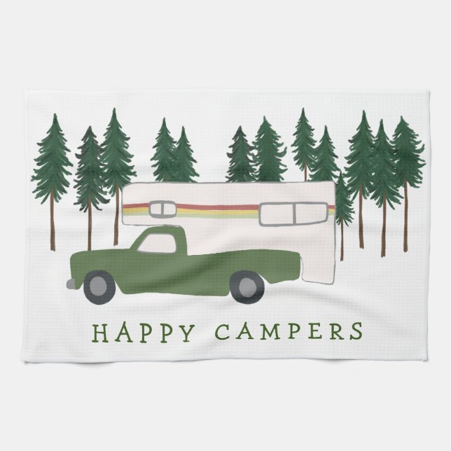 HAPPY CAMPERS LKW Camping RVing Bäume Wald Geschirrtuch (Horizontal)