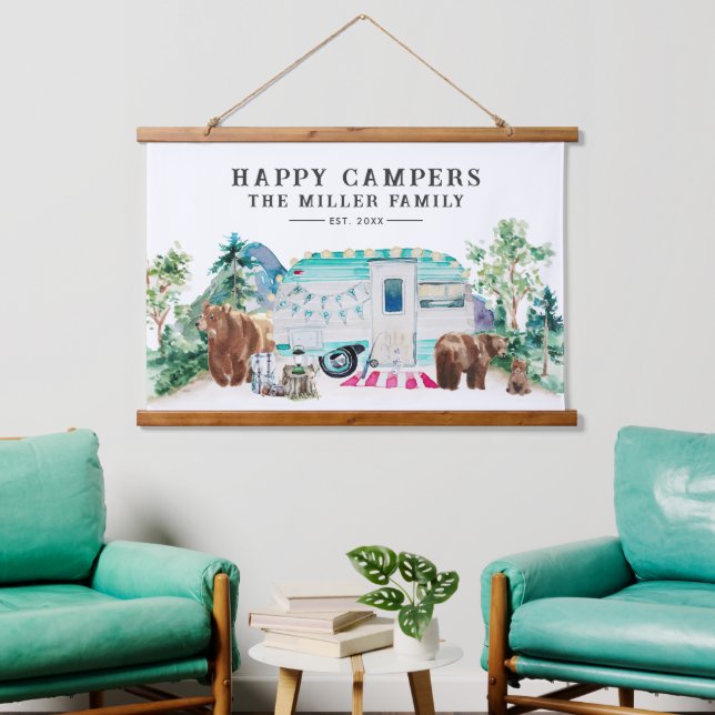 Happy Campers Name Wandteppich Mit Holzrahmen (Wohnzimmer)