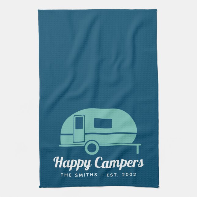 Happy Campers Navy Aquamarines Camping Geschirrtuch (Vertikal)