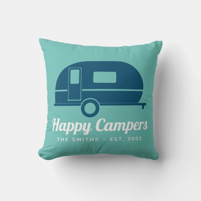 Happy Campers Navy Aquamarines Camping Kissen (Vorderseite)