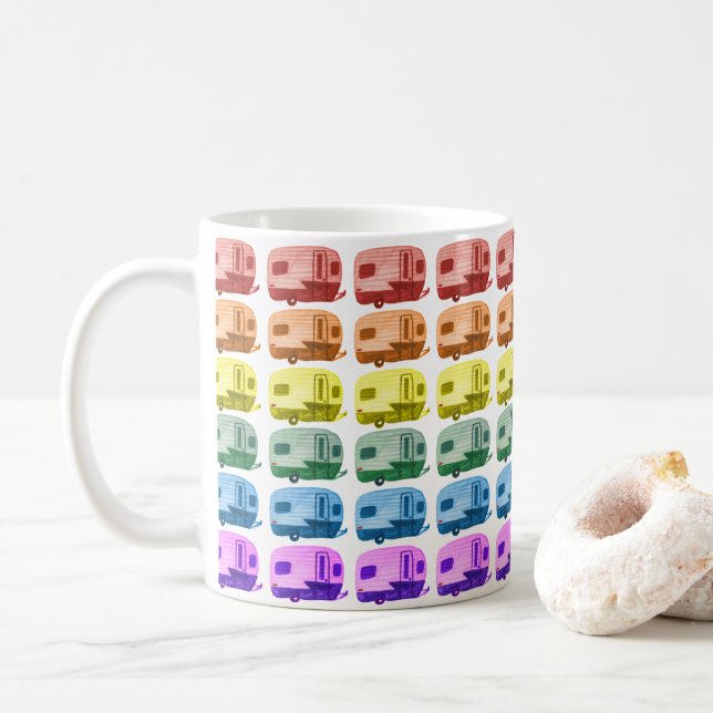 Happy Campers Rainbow Trailers Wassercolor RVs Kaffeetasse (Mit Donut)