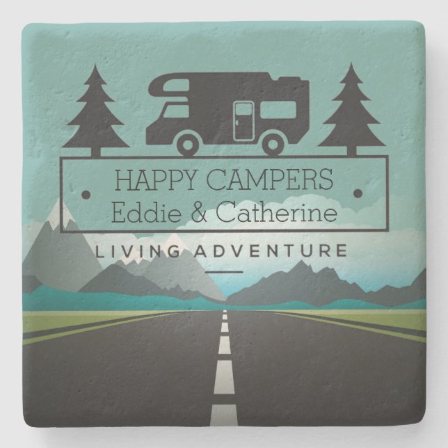 Happy Campers Retirement | RV Camping Travel Steinuntersetzer (Vorderseite)