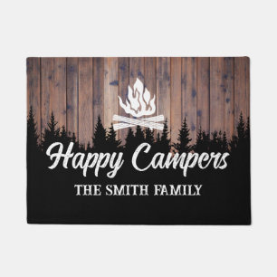 Happy Campers Rustic Camping Fire Family Name Fußmatte