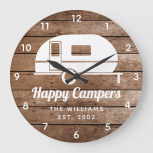 Happy Campers Rustic Wood Camping Große Uhr