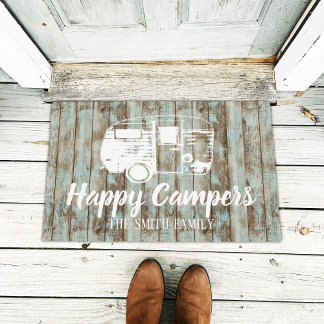 Happy Campers Rustic Wood Family Name Fußmatte
