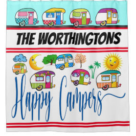 HAPPY CAMPERS SHOWER CURTAIN DUSCHVORHANG