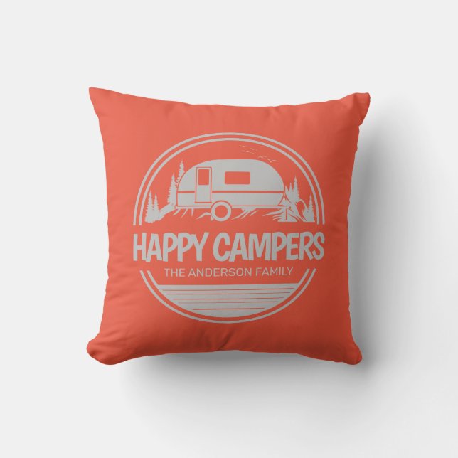 Happy Campers Vintag Silhouette Camping Kissen (Vorderseite)