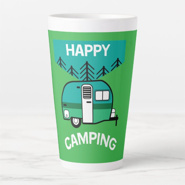 Happy Campers | Wohnwagen | Camper Throw Pillow Mu Milchtasse (Vorderseite)