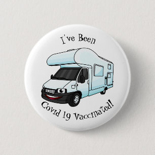 Happy campervan Cartoon Illustration Button