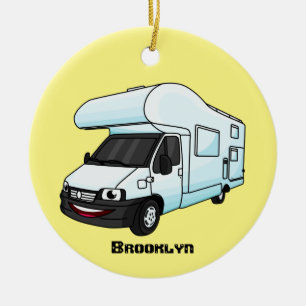Happy campervan Cartoon Illustration Keramik Ornament