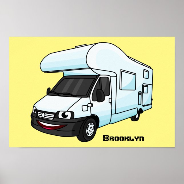 Happy campervan Cartoon Illustration Poster (Vorne)