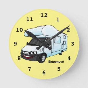Happy campervan Cartoon Illustration Runde Wanduhr
