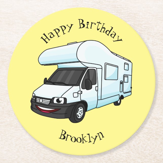 Happy campervan Cartoon Illustration Runder Pappuntersetzer (Vorderseite)