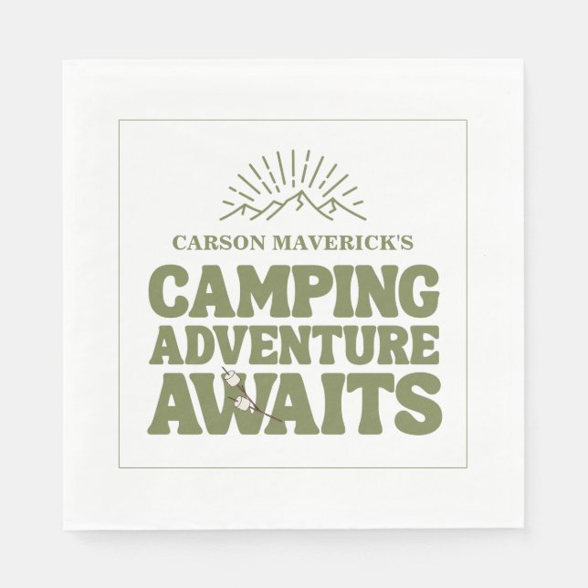 Happy Camping Adventure Awaits Kids Birthday Serviette (Vorderseite)