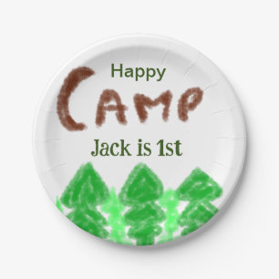 Happy Camping Camper ein Geburtstag Kinder Bäume H Pappteller