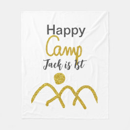 Happy camping camper one birthday kids golden sun fleecedecke