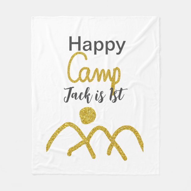 Happy camping camper one birthday kids golden sun fleecedecke (Vorderseite)