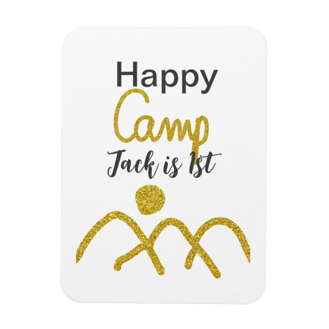 Happy camping camper one birthday kids golden sun magnet (Vertikal)