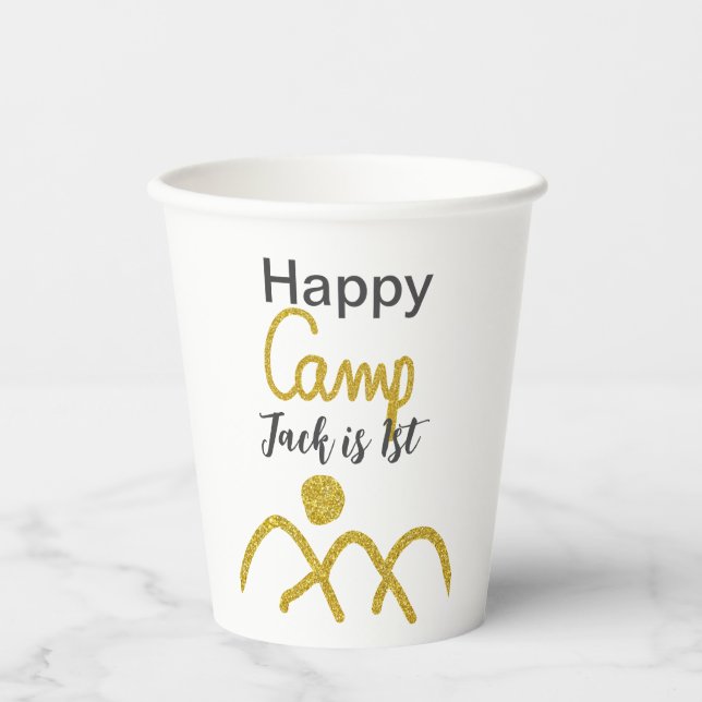 Happy camping camper one birthday kids golden sun pappbecher (Vorderseite)